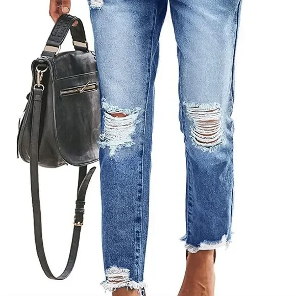 HDLTE Women Ripped Jeans Distressed Boyfriends Jeans Frayed Ankle Skinny… - Picture 12 of 12